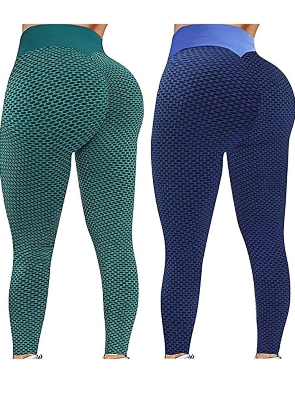 Bundle of High-Waist Textured Active Leggings in Teal and Blue